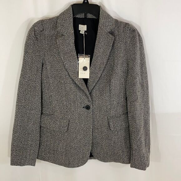 A new day Gray and Black Puff Sleeve Tweed Blazer - Picture 1 of 7